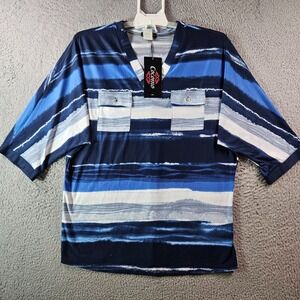 New Cocomo Top Blouse Women‎ Large Short Sleeve White Blue Striped - L